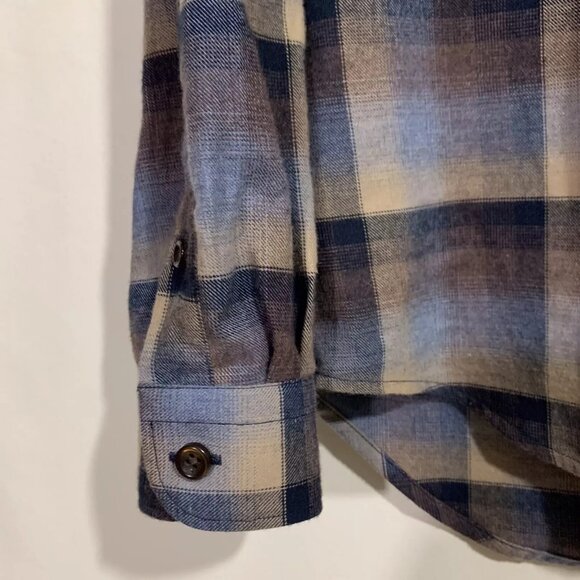 Patrick Assaraf Long Sleeve Button Up Flannel Shirt Size Medium Blue Brown - Picture 6 of 13